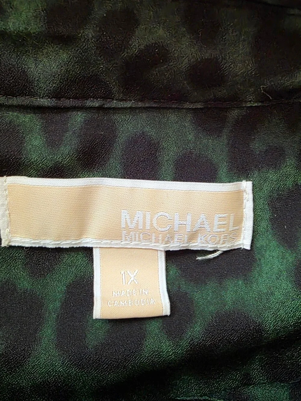 Michael Kors Green and Black Leopard Zip-Front Blouse
